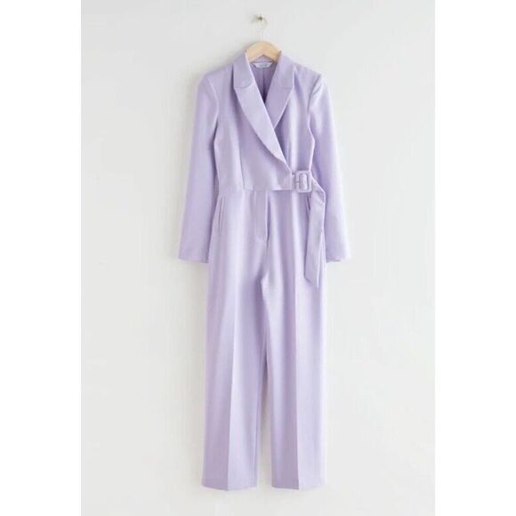 NWT & OTHER STORIES Structured Padded Shoulder Jumpsuit Lilac sz 6 - Picture 4 of 10